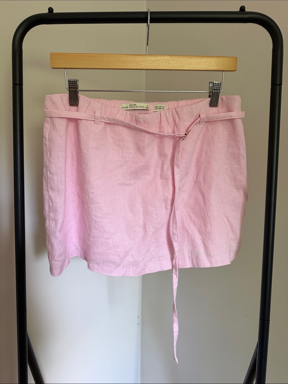 Abercrombie & Fitch Light Pink Linen Mini Skort with Tie Belt